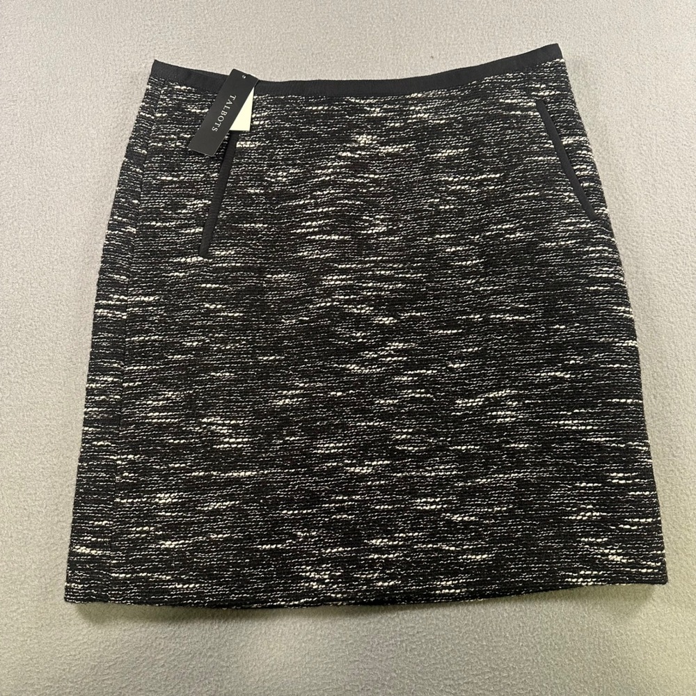 Talbots Petites Black White Tweed Wool Blend A-Line Skirt 10P NWT